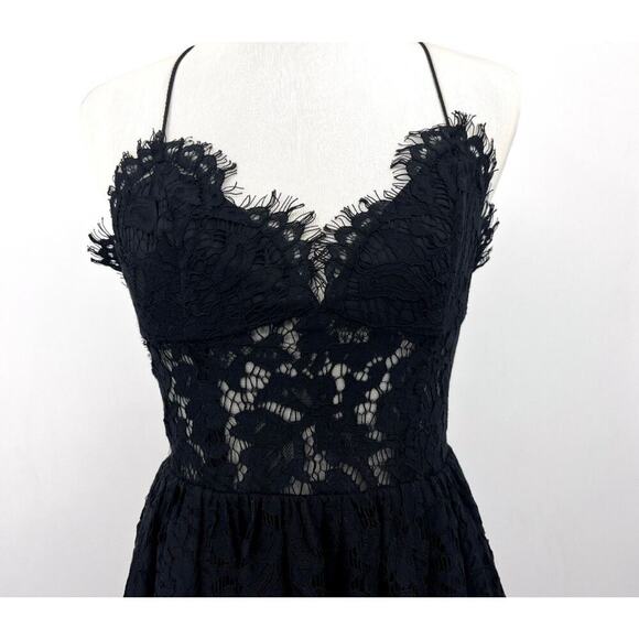 Fame and Partners Dark Romance Black Lace Midi Dress Strappy Semi Sheer size 4 - Picture 3 of 8